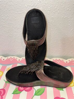 FitFlop Sandals Beaded Fringe Cha Cha Bronze Size 9